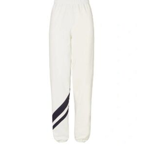 TORY BURCH HEAVY FRENCH TERRY DOUBLE CHEVRON SWEATPANT IN SNOW WHITE/TORY NAVY